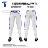 Custom White Blue Side-Stripe Stretch Practice Knickers Baseball Pants